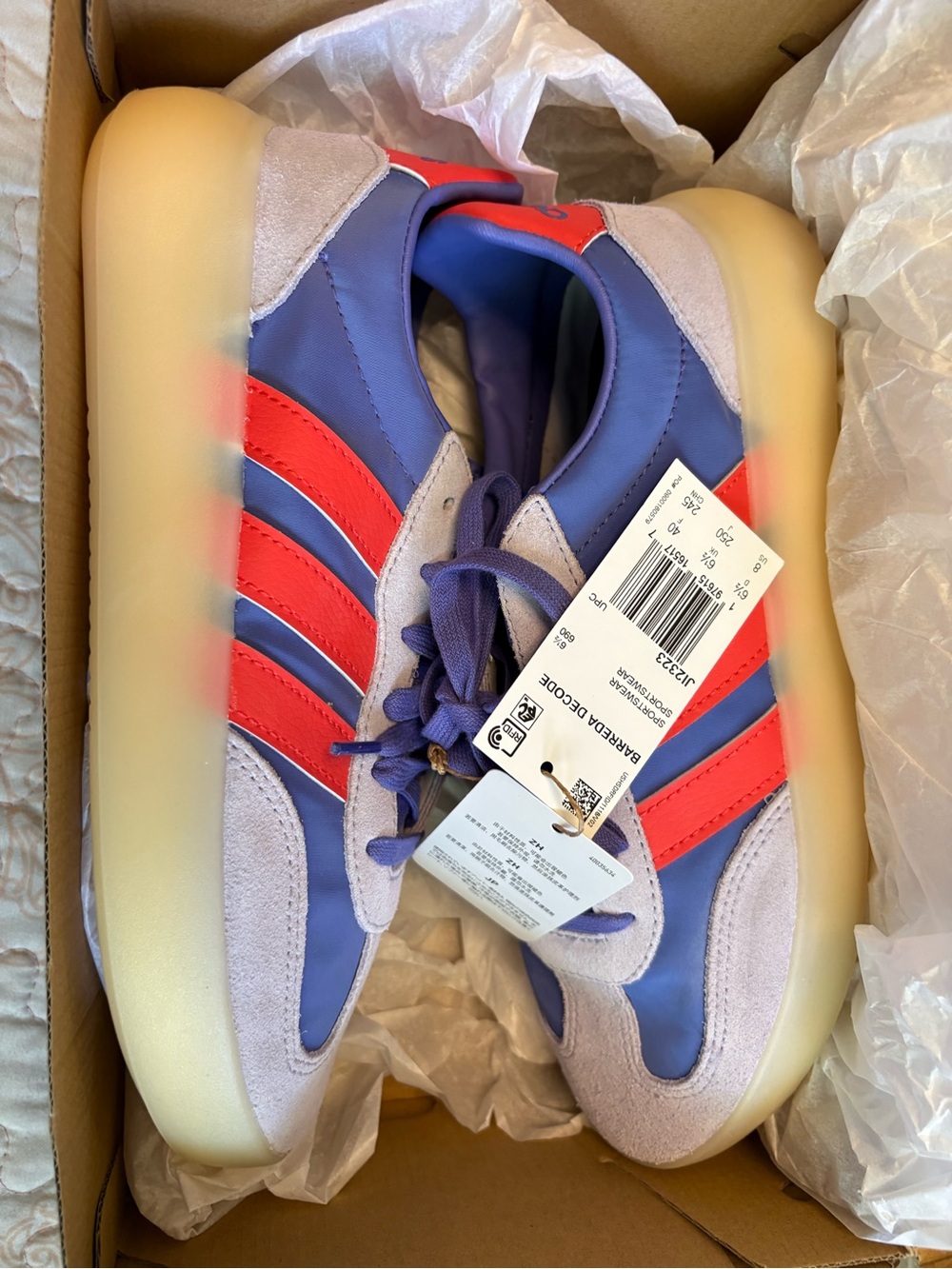 adidas Purple Sneakers with Red Stripes and Cream Sole